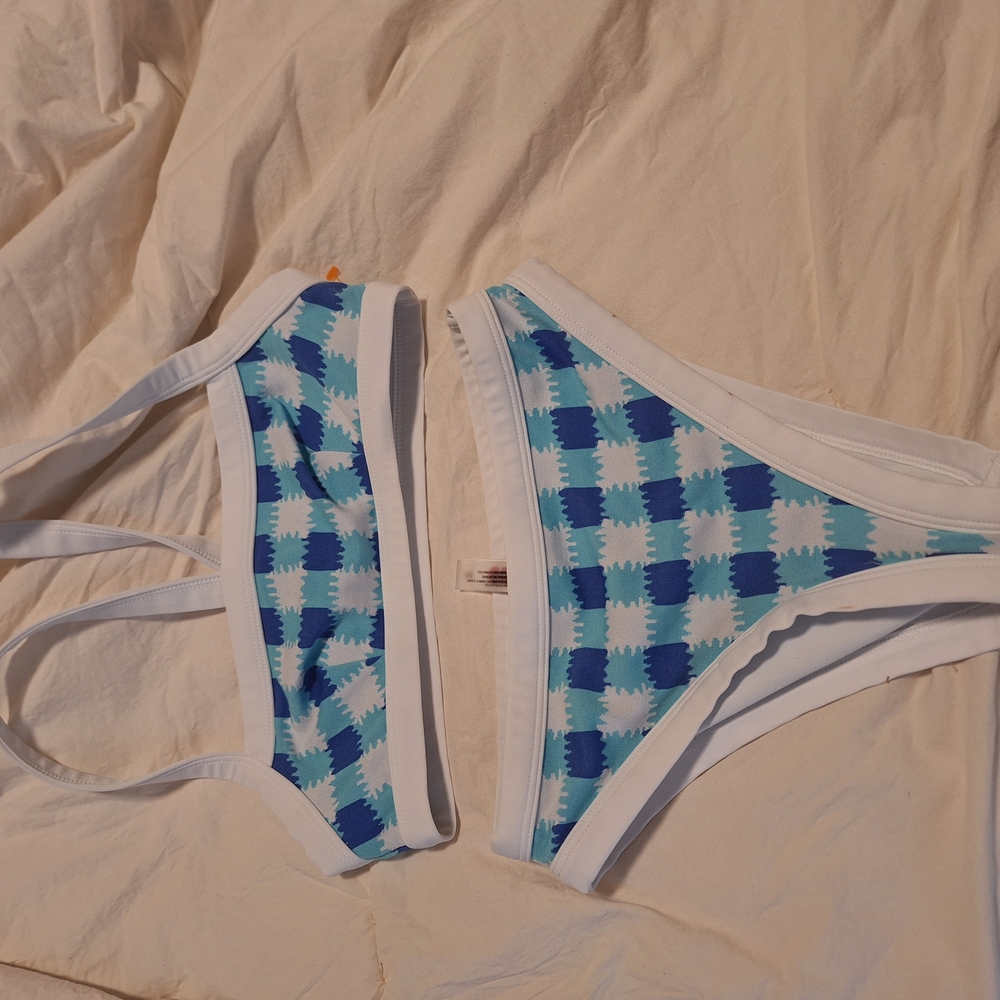 Chic Blue and White Checkered Bikini